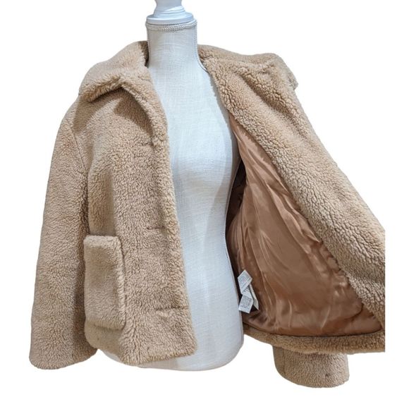 LIKE NEW ZARA Women's Camel Tan Teddy Coat Size M - Picture 7 of 11